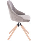 Square Velvet Grey Upholstered Office Chair With Wooden Swivel Leg